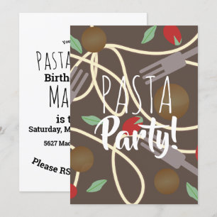 Spaghetti Pasta Italian Dinner Utensils Meatballs Invitation
