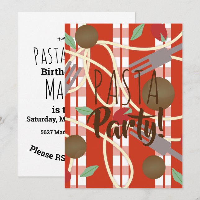 Spaghetti Pasta Italian Dinner Utensils Meatballs Invitation (Front/Back)