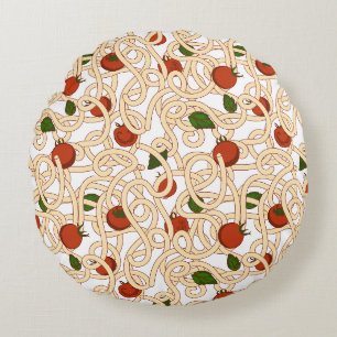 Spaghetti pasta Italian food with tomato Round Pillow