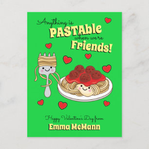 Spaghetti Pasta Kid Valentine Friendship Postcard