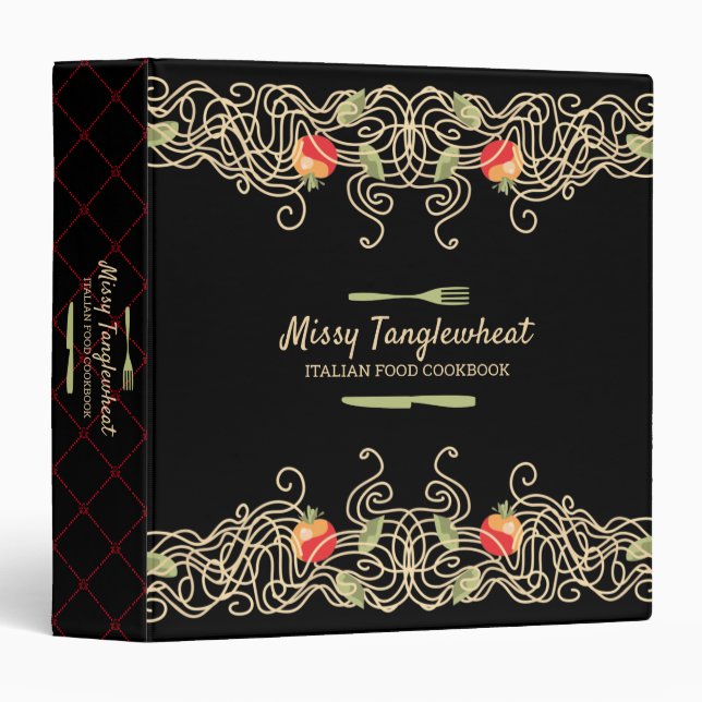 Spaghetti pasta personalized cookbook recipe binder (Front/Spine)