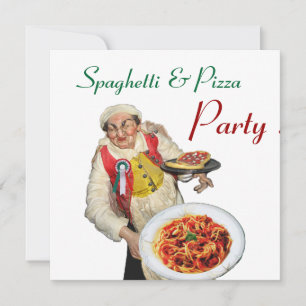 SPAGHETTI  PIZZA PARTY,ITALIAN KITCHEN green white Invitation