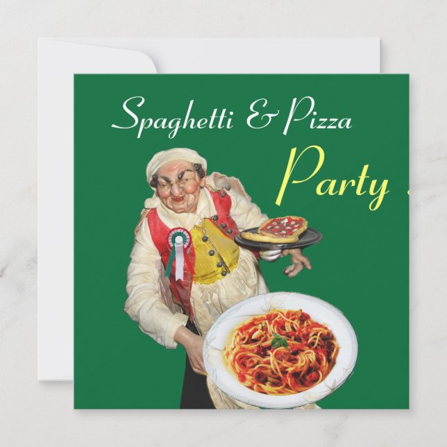 SPAGHETTI & PIZZA PARTY,ITALIAN KITCHEN red green Invitation (Front)