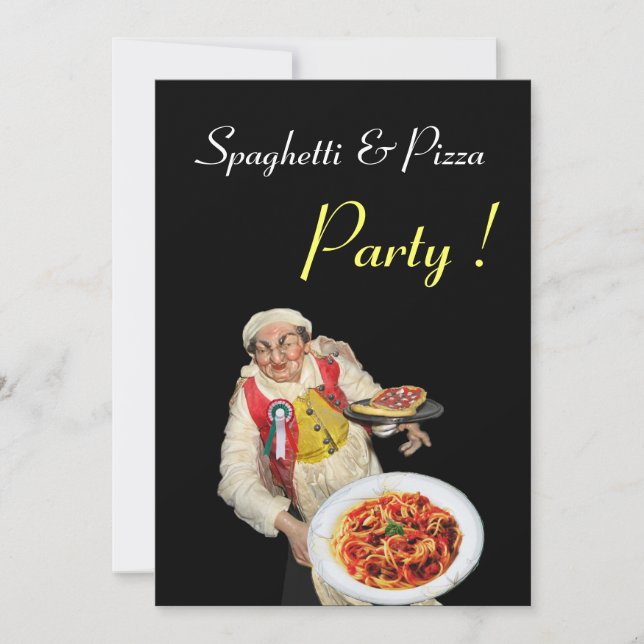 SPAGHETTI & PIZZA PARTY , RESTAURANT black red Invitation (Front)