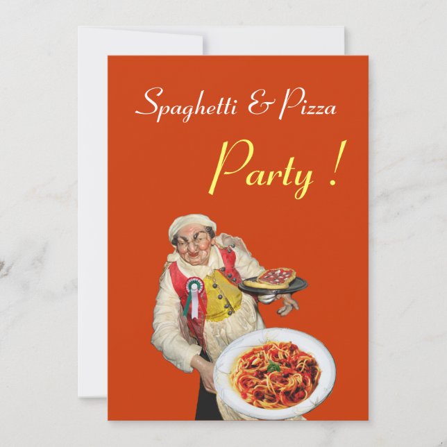 SPAGHETTI & PIZZA PARTY , RESTAURANT orange green Invitation (Front)