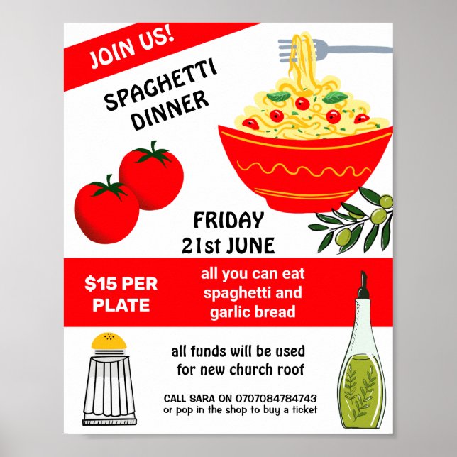 Spaghetti Spag Bowl Fundraiser Event Poster | Char (Front)