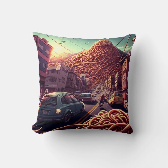 Spaghetti Volcano Throw Pillow (Front)