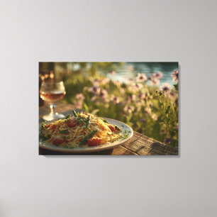 Spaghetti with Asparagus Tips by a Riverbank Canvas Print