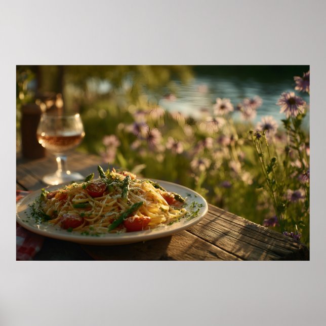 Spaghetti with Asparagus Tips by a Riverbank Poster (Front)