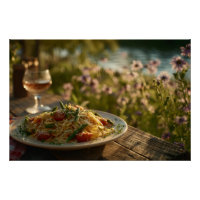 Spaghetti with Asparagus Tips by a Riverbank