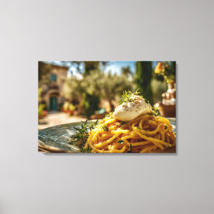 Spaghetti with Burrata Cheese in a Southern Italia Canvas Print
