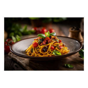 Spaghetti with Caponata in Rustic Countryside Fiel Poster