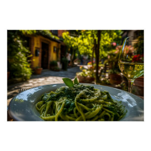 Spaghetti with Creamy Spinach Sauce Poster
