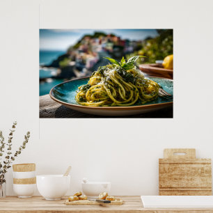 Spaghetti with Lemon Basil Pesto – Coastal Terrace Poster