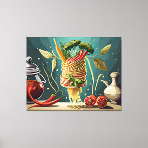 spaghetti with vegetables and herbs vertebrae canvas print