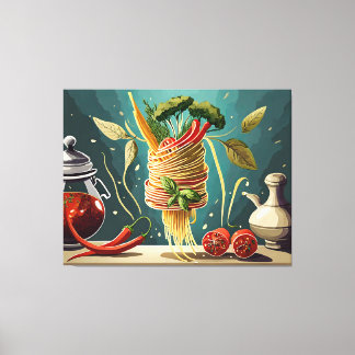spaghetti with vegetables and herbs vertebrae canvas print