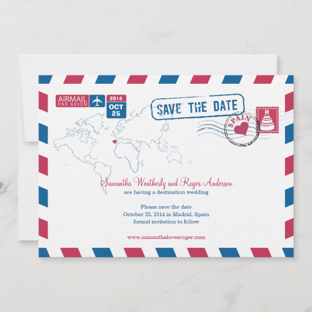 Spain Air Mail Wedding Save The Date (Front)