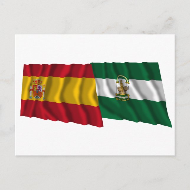 Spain and Andalucía waving flags Postcard (Front)