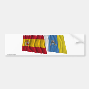 Spain and Canary Islands Waving Flags Bumper Sticker