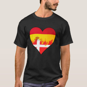 Spain and Danish Heart Heritage Flag T-Shirt