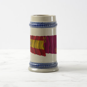 Spain and Murcia waving flags Beer Stein