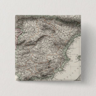 Spain and Portugal Map by Stieler 2 Inch Square Button