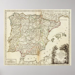 Spain and Portugal Postal Roads Poster