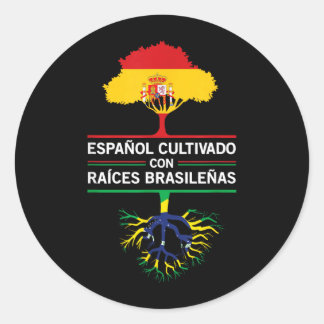 Spain Brazil Flags Heritage Gift Expat Fans Classic Round Sticker