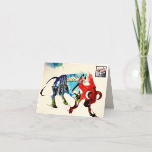 Spain Bull Vintage Travel Love Watercolor Holiday Card