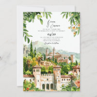Spain Castle watercolor Wedding Invitation
