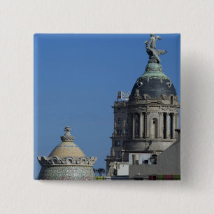 Spain, Catalonia, Barcelona. Barcelona roof top 2 Inch Square Button