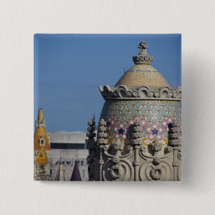 Spain, Catalonia, Barcelona. Barcelona roof top 2 Inch Square Button