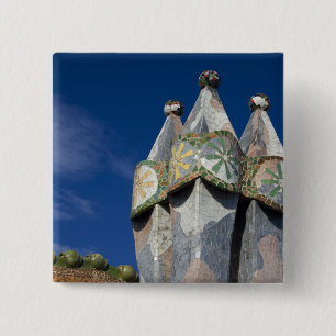 Spain, Catalonia, Barcelona. Casa Batllo (1906). 2 Inch Square Button