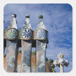 Spain, Catalonia, Barcelona. Casa Batllo (1906). 2 Square Sticker