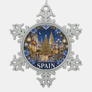 Spain Christmas Ornament Blue Holiday Town Scene