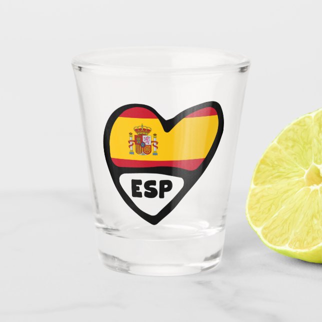 Spain Country Code Flag Heart, ESP Shot Glass (Front)