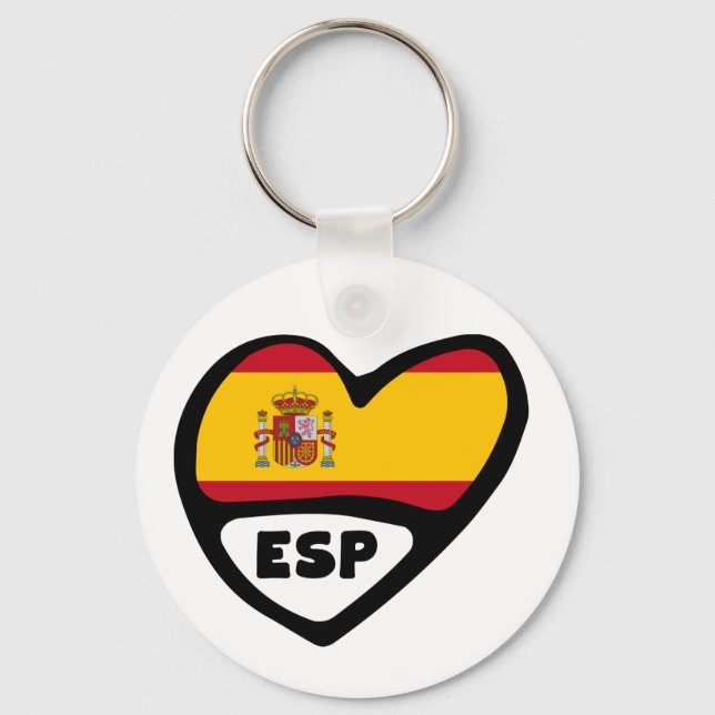 Spain Country Code Flag Heart Keyring, ESP Keychain (Front)