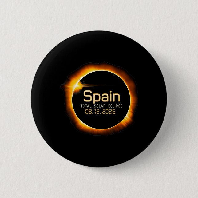 Spain Eclipse Solar Event 12 August 2026 Total 2 Inch Round Button (Front)