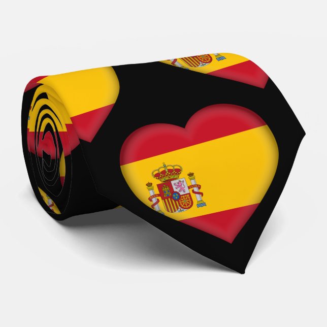 Spain Flag Colours Heart Pattern Neck Tie (Rolled)