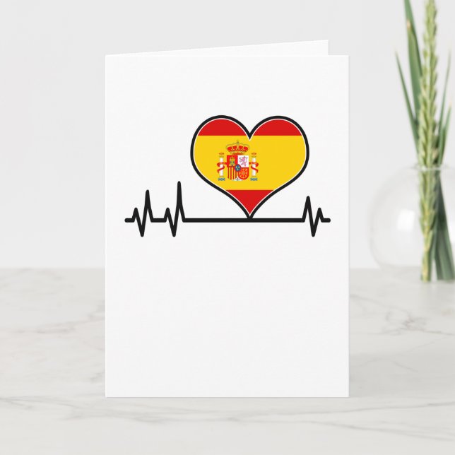 Spain Flag Heart Heartbeat EKG Card (Front)