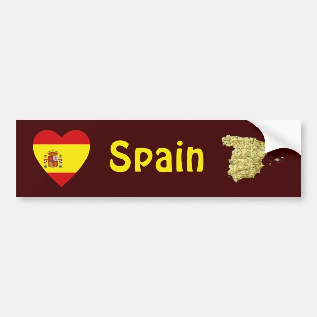 Spain Flag Heart + Map Bumper Sticker (Front)