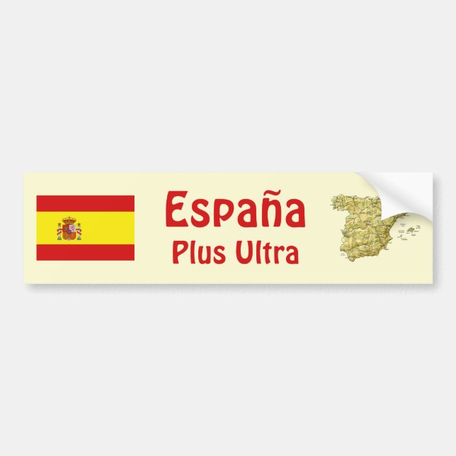 Spain Flag + Map Bumper Sticker (Front)