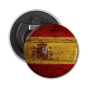 Spain Flag on Old Wood Grain Bottle Opener