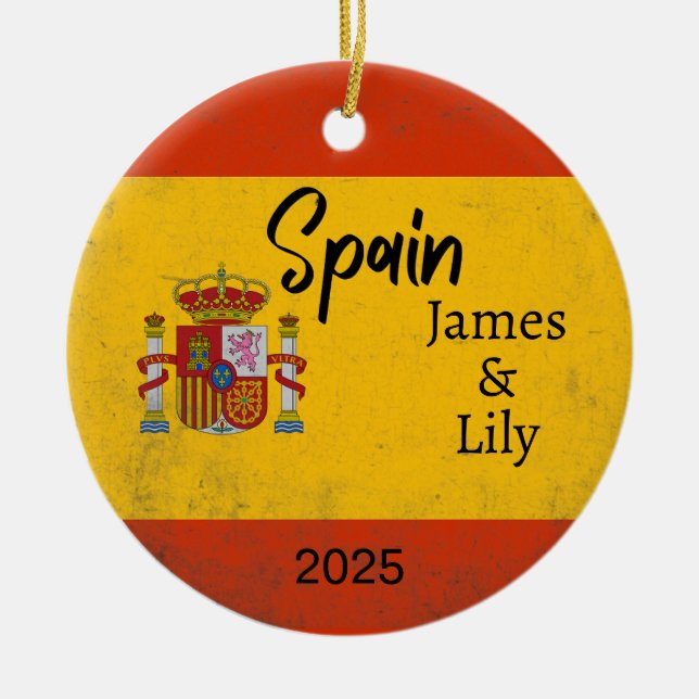 Spain Flag Ornament, Personalized Spain Ceramic Ornament (Front)