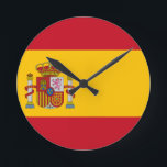 spain flag round clock<br><div class="desc">The flag of Spain (Spanish: Bandera de España), as it is defined in the Spanish Constitution of 1978, consists of three horizontal stripes: red, yellow and red, the yellow stripe being twice the size of each red stripe. Traditionally, the middle stripe was defined by the more archaic term of gualda,...</div>