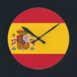 spain flag round clock<br><div class="desc">The flag of Spain (Spanish: Bandera de España), as it is defined in the Spanish Constitution of 1978, consists of three horizontal stripes: red, yellow and red, the yellow stripe being twice the size of each red stripe. Traditionally, the middle stripe was defined by the more archaic term of gualda,...</div>
