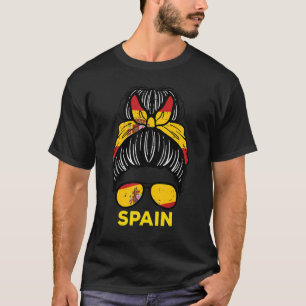 Spain Flag Spanish Girl Hairbun Football Soccer Fa T-Shirt