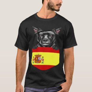Spain Flag Staffordshire Bull Terrier Dog In Pocke T-Shirt