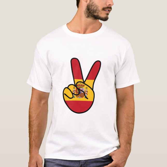 Spain Flag V Sign T-Shirt (Front)