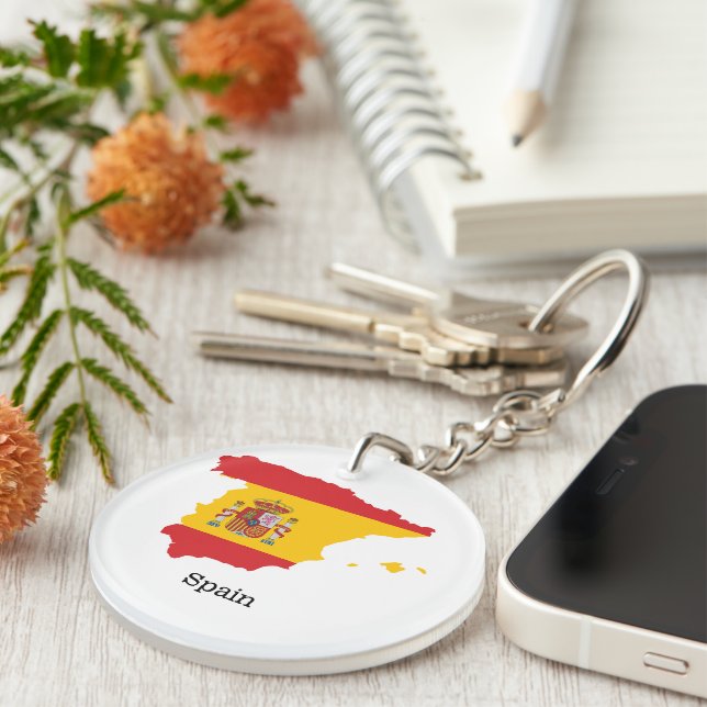 Spain Flag within Map Souvenir Design Keychain (Front Right)